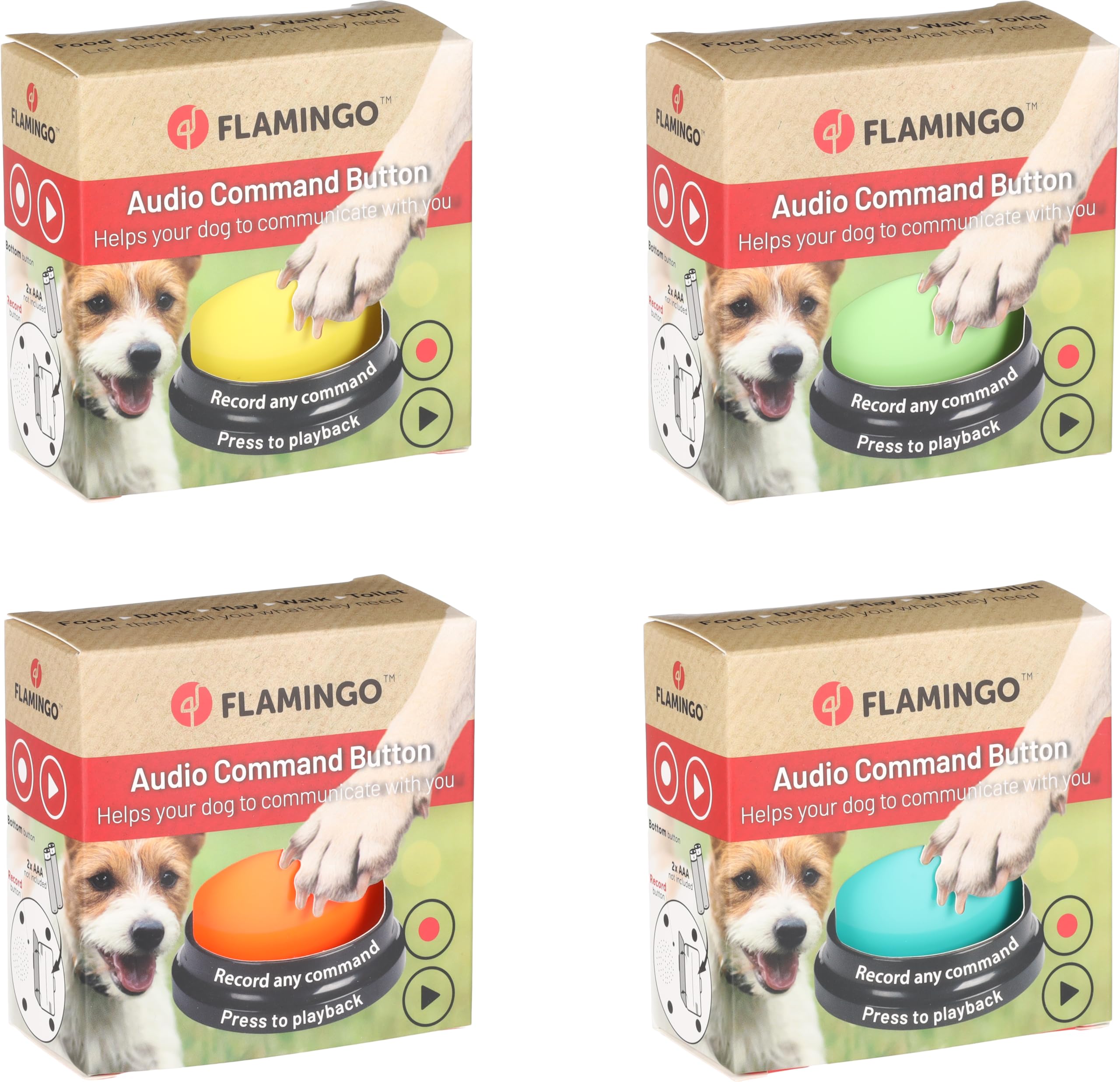 Flamingo Bouton de Communication Karao pour Chien - Diamètre de 8,8cm - Plusieurs Versions - Utilisez Plusieurs Boutons pour enregistrer différentes Instructions - Pas de Choix de Couleur Possible