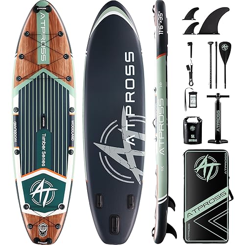 11'6"x35" Inflatable Stand Up Paddle Board 450LBS Weight Capacity Extra Wide Non-Slip Stable Deck Adult SUP,Premium Accessories Kit & Backpackfor Yoga, Fishing, Surf