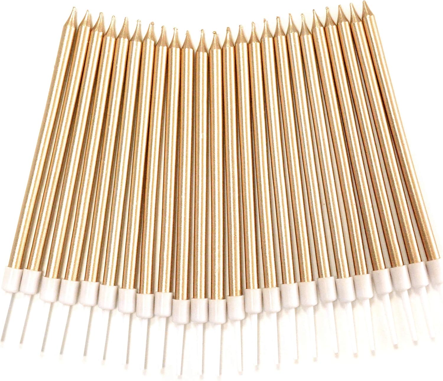 24 Count Birthday Party Long Thin Cake Candles Metallic Birthday Candles in Holders for Birthday Cakes Decorations , Champagne Gold by Lucky Party : Home & Kitchen
