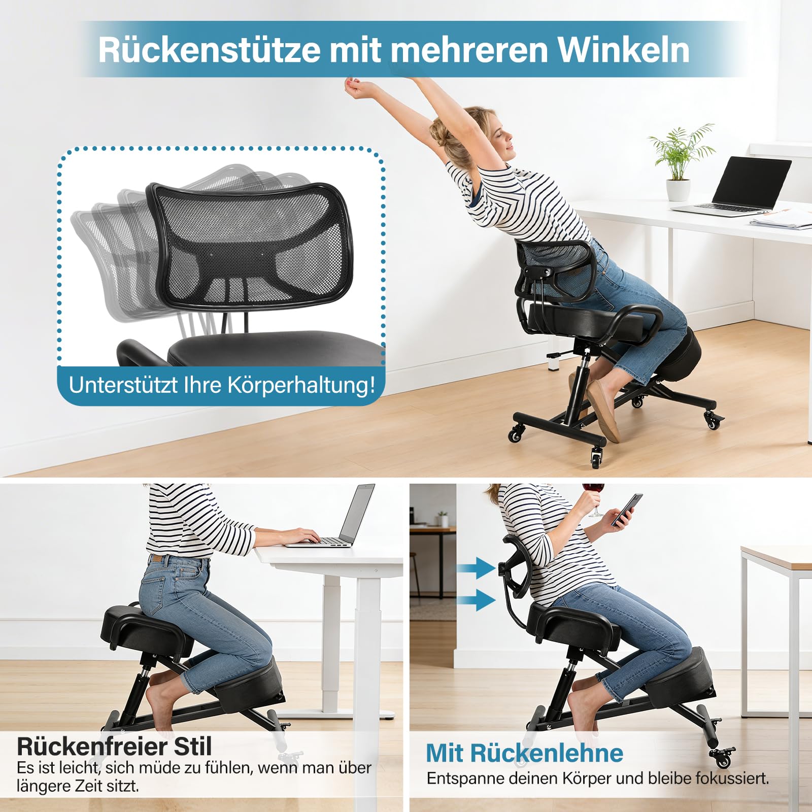 Kniestuhl, Ergonomischer Kniestuhl, Kniende Bürostühle Mit Einstellbarer Höhe Und Lordosenstütze Für Bank- Und Konferenzräume, Büros, Empfangsbereiche Zu Hause, Verbesserung Der Körperhaltung
