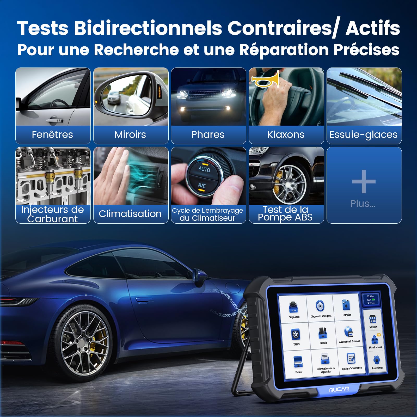 MUCAR VO8 Outil de Balayage Bidirectionnel, Diagnostic OE à l'échelle du Système, Codage ECU, Test Proactif, 34+ Services, FCA Auto Verification, Gratuit à Vie