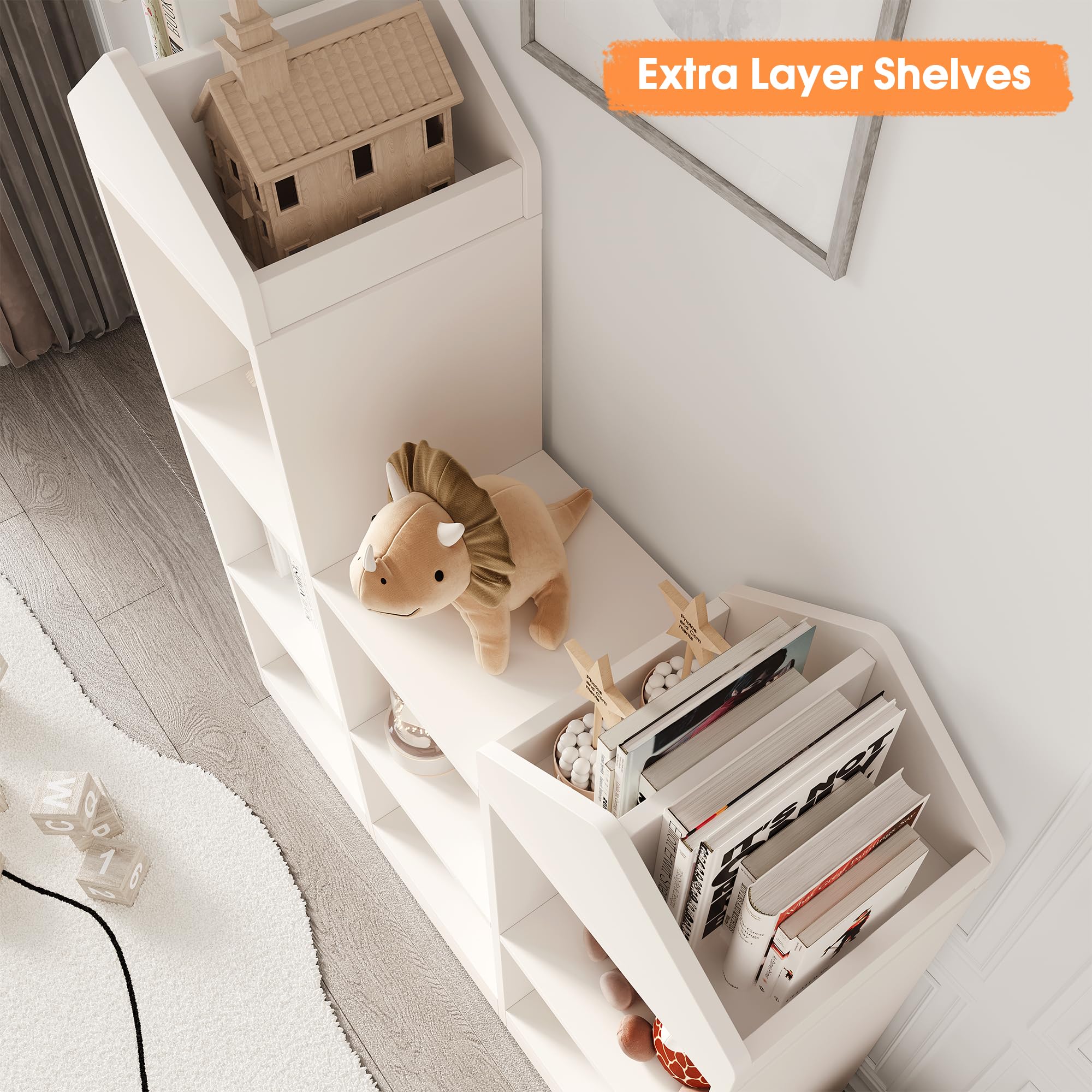 Litake Scaffale giocattoli bambini 9 scomparti 2 in 1 casetta libreria organizzatore bianco 92x30x108 cm