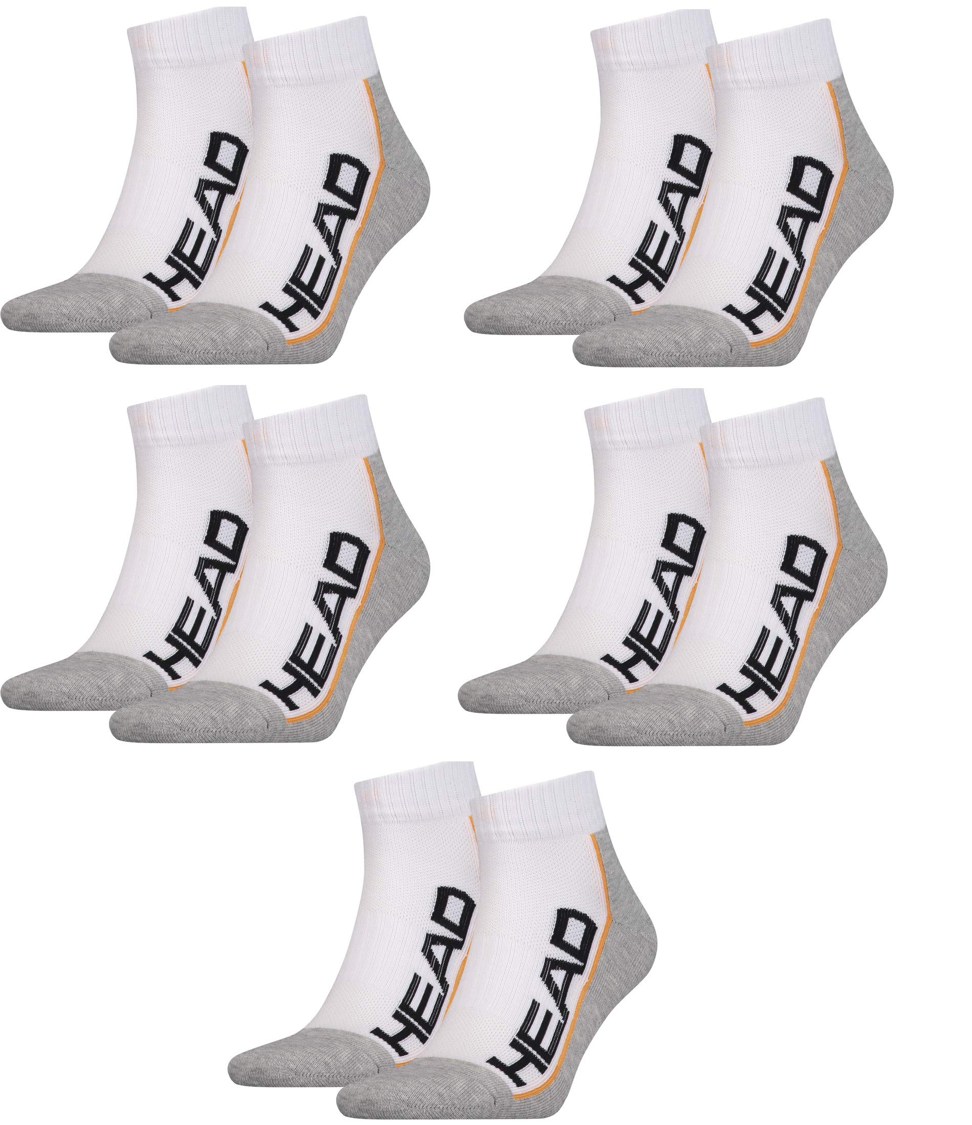 Head Unisex White / Gray Performance Quarter Socks (2 Pack) Tennis Socks, White/Gray, 39/42