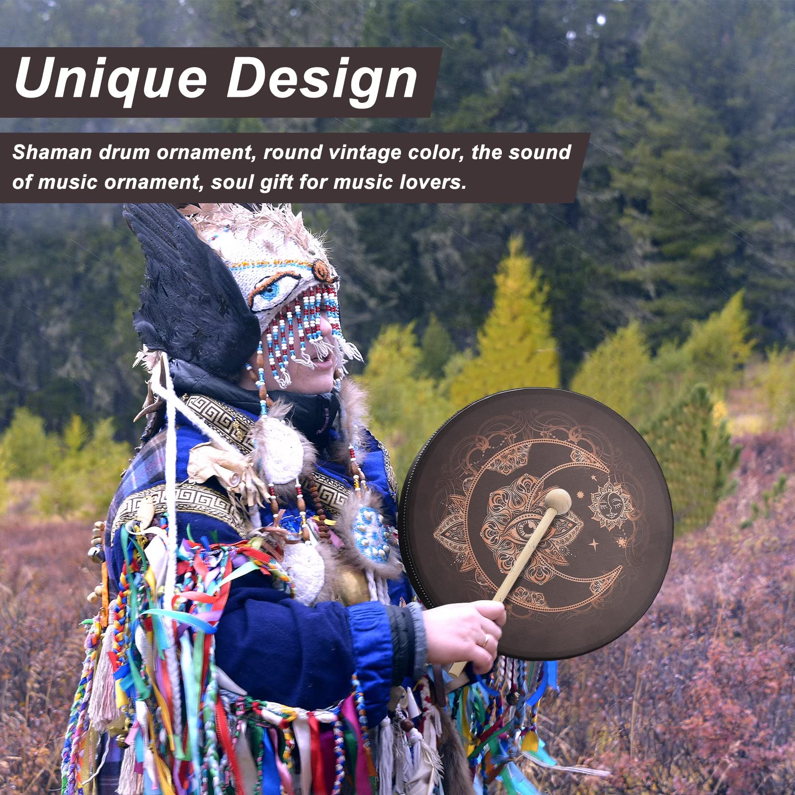 DRYEN Tambour chaman de 25,4 cm - Motif arbre de vie - Avec baguette de tambour - Tambour instrumental Shaman Alchemy Moon - Guérisseur sonore - Pour musique spirituelle, réflexion et méditation DRYEN Tambour chaman de 25,4 cm - Motif arbre de vie - Avec baguette de tambour - Tambour instrumental Shaman Alchemy Moon - Guérisseur sonore - Pour musique spirituelle, réflexion et méditation