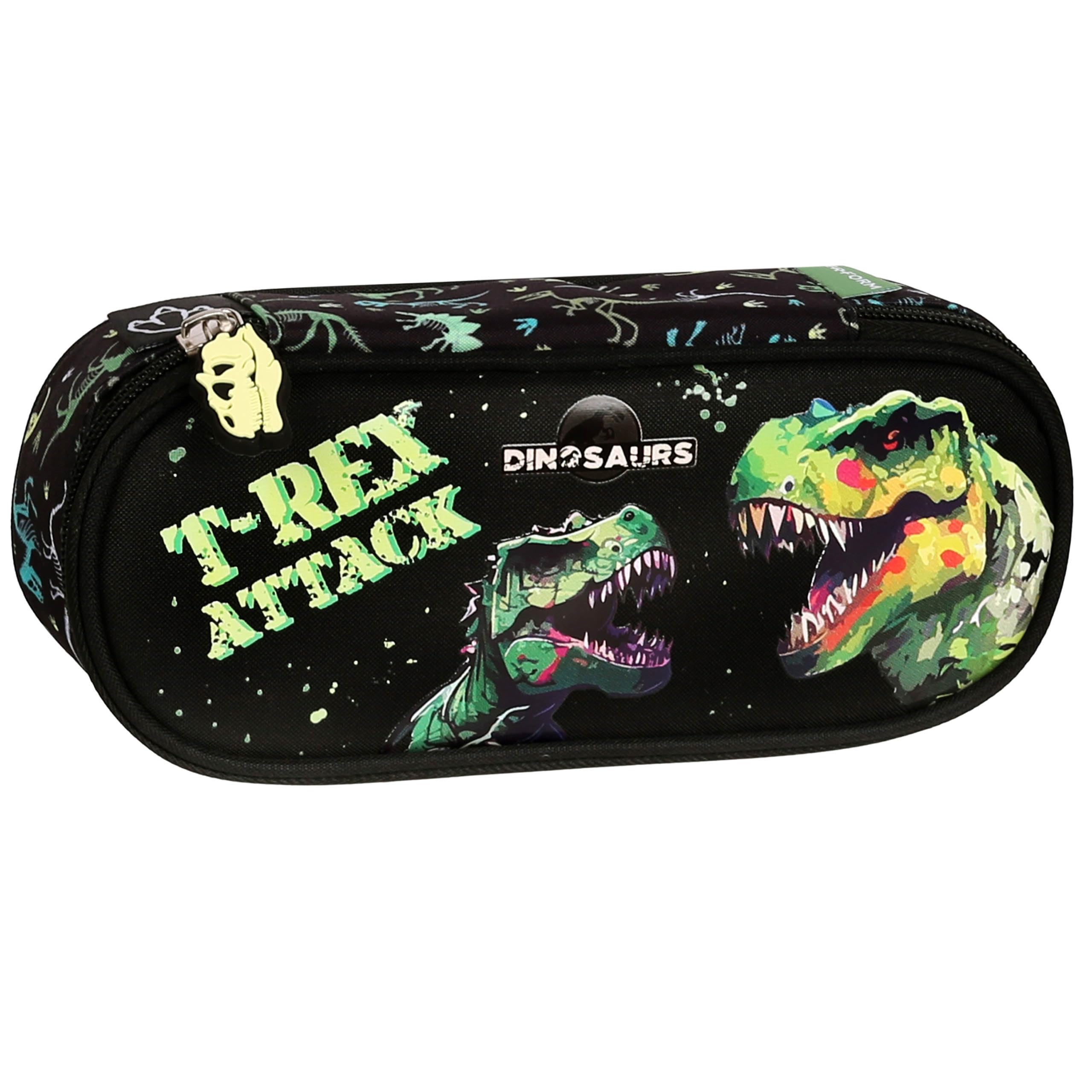 sarcia.eu Dinosaurs COMPARTMENTAL School Boy's Pencil case, Sachet for School Supplies, Black 5x21x9cm (Dinosaur Compartmental B)