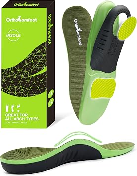 OrthoComfoot High Arch Support Insoles for Women & Men Orthotic Inserts for Plantar Fasciitis, Flat Feet, Heel Pain Relief, Comfortable Arch Shoe Soles for Standing All-Day, Size 4 Men/6 Women