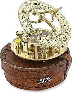 Brass Nautical Sundial Compass with Intricate Detailing in an Exquisite Leather Case - Premium Sundial Compass Gift Home Deck Decor