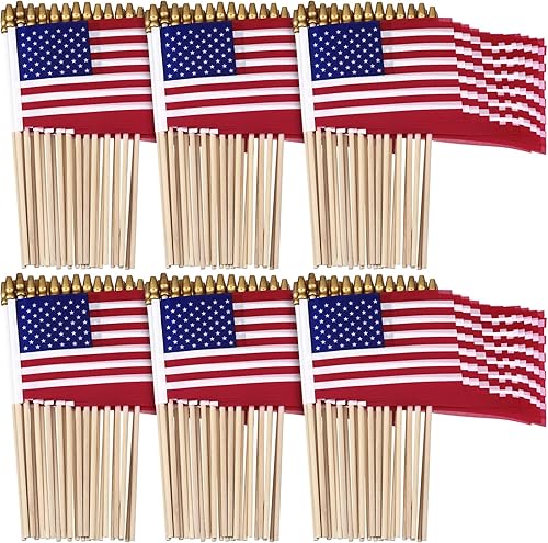 150 banderas americanas pequeñas en palo, 8 x 12 pulgadas, mini banderas de Estados Unidos de madera a granel para césped, patio, decoraciones del 4