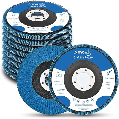 Amoolo 4.5 Inch Flap Discs, 10 PCS-40 Grit Angle Grinder Sanding Wheel, High Density Abrasive Grinding Discs T29 Zirconia for Metal/Wood Grinding (7/8 inch Arbor Size)