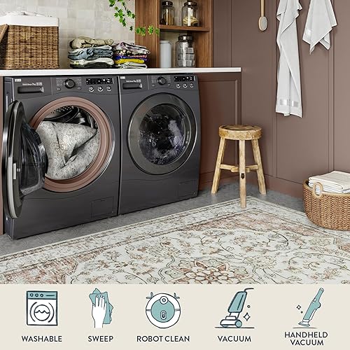 Miniatura 15 de Lahome Alfombras orientales lavables de 3 x 5 pies, antideslizantes, ultrafinas, suaves, de estilo bohemio para dormitorio, alfombra tradicional