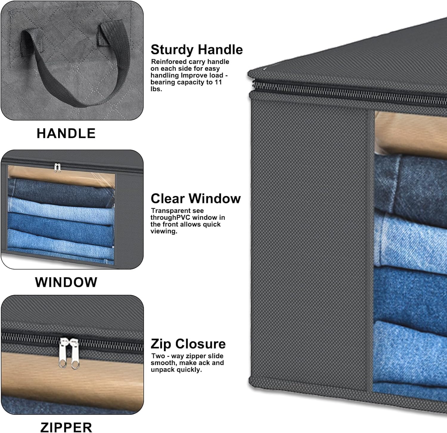 VIRUJA 90L Large Cloth Storage Organizer with Zipper, Foldable Closet Organizers and storage Bags for Organizing Clothing Bedroom Comforter, Cloth Storage Bins - Pack of 6
