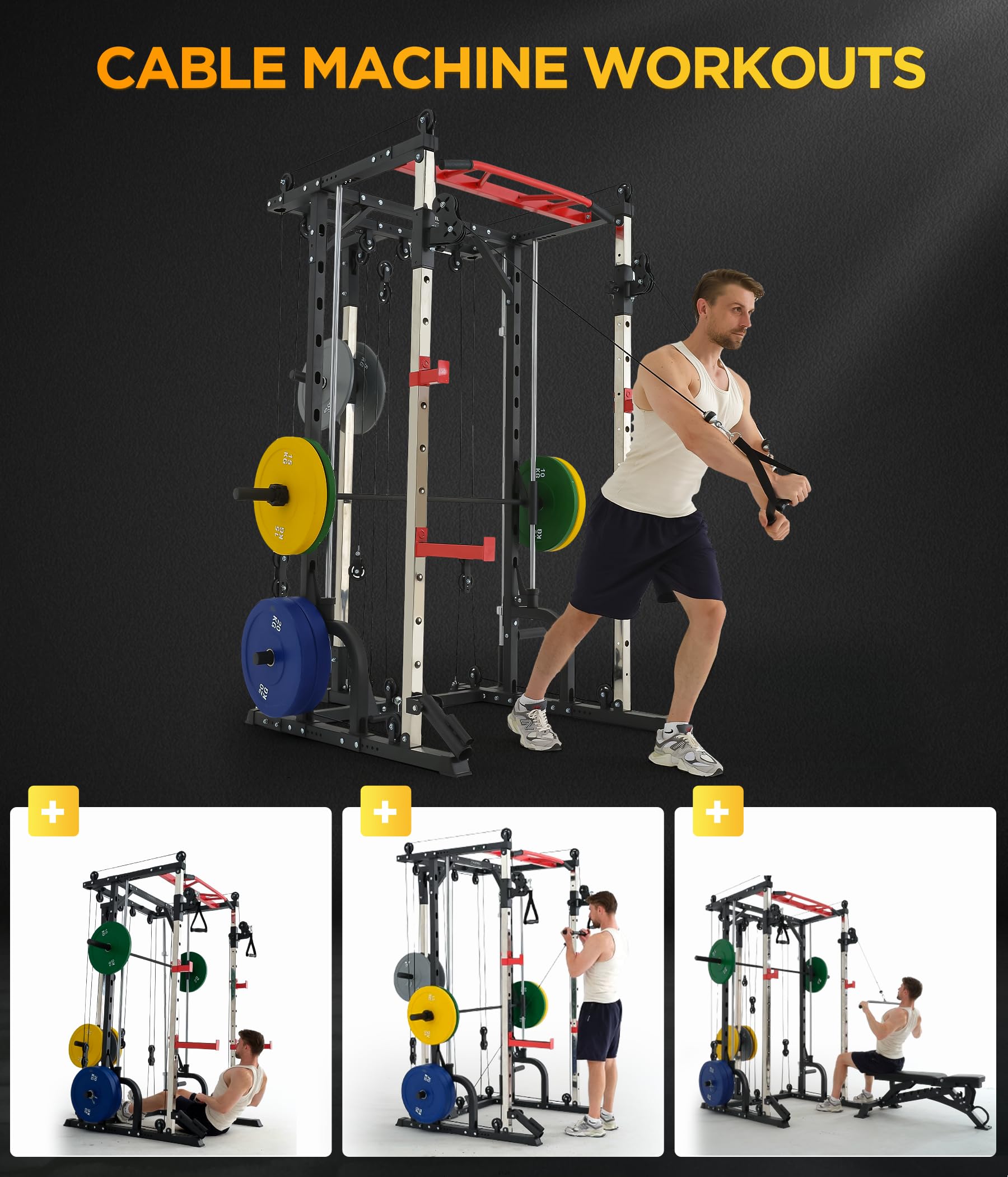 Smithe Machine Power Cage With Cable Crossover Compact All In