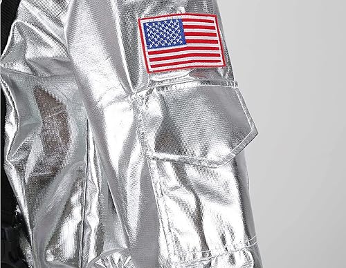 Miniatura 7 de GRAJTCIN Disfraz de astronauta unisex para mujer y hombre, traje espacial plateado para Halloween