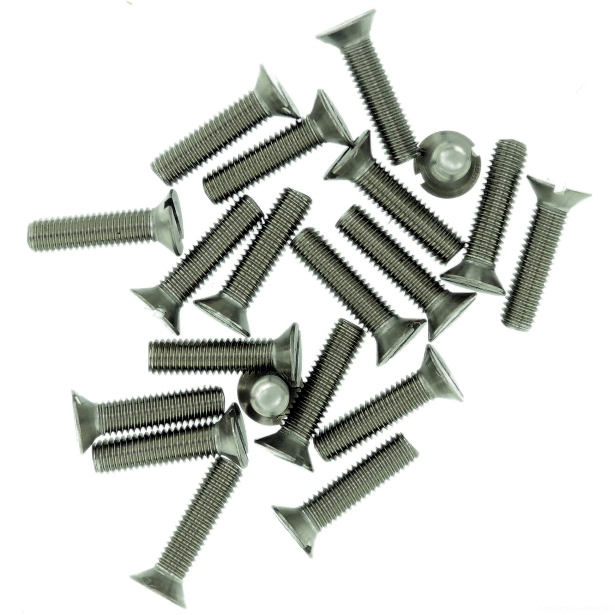 Singularity Supplies M6 (6Mm X 10Mm) Slot Countersunk Machine Screw (Bolt) - Stainless Steel (A2) (Pack Of 20)