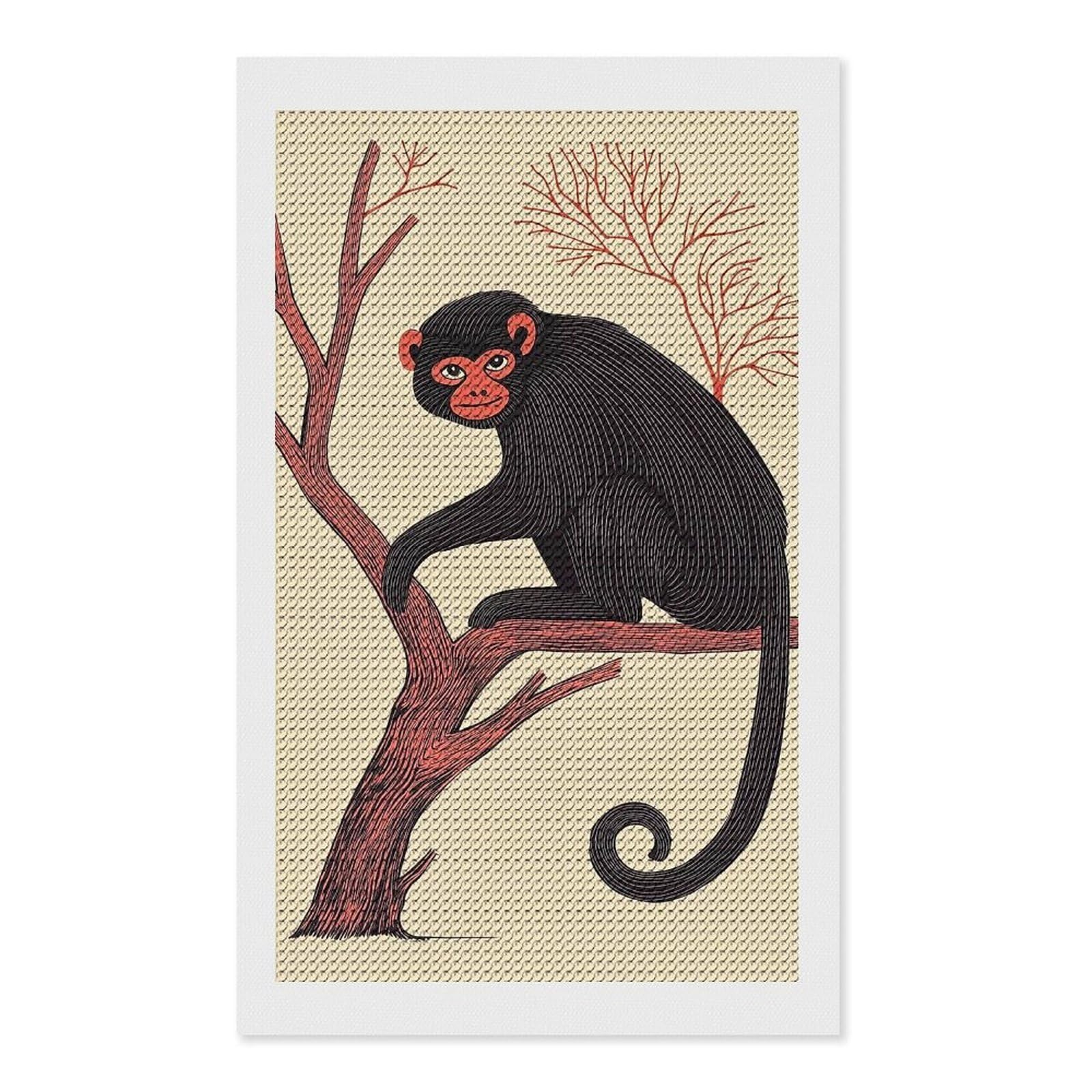 Junmoney Black Monkey on Branch Round Drill Diamond Painting 12"x20", Satisfying Creative Project, Complete Accessories, Printed Canvas