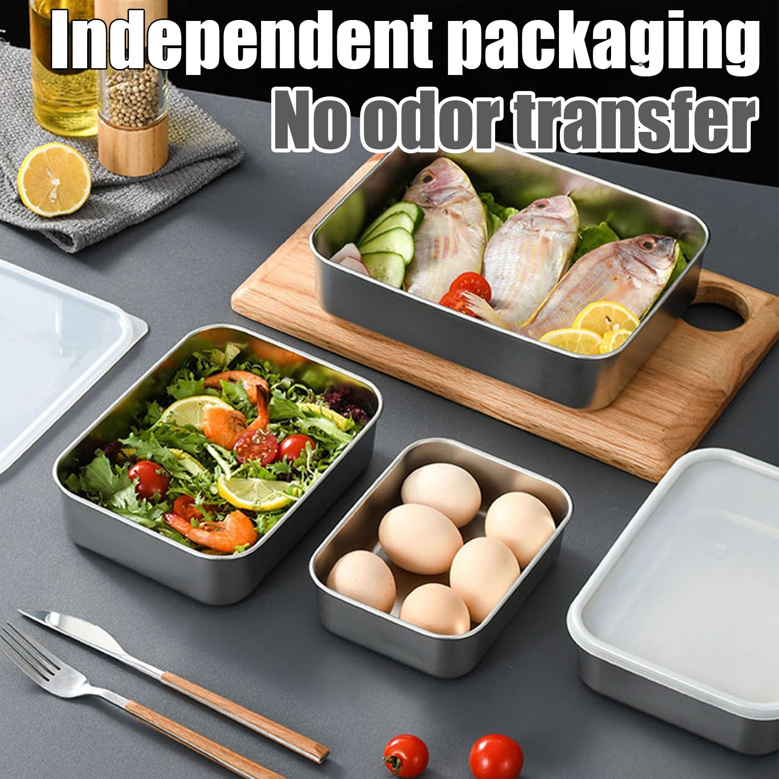 Recipientes Herméticos para Alimentos,Rectángulo Contenedor De Almacenamiento con Tapa,Fiambrera Acero Inoxidable,304 Stainless Steel,1900ML