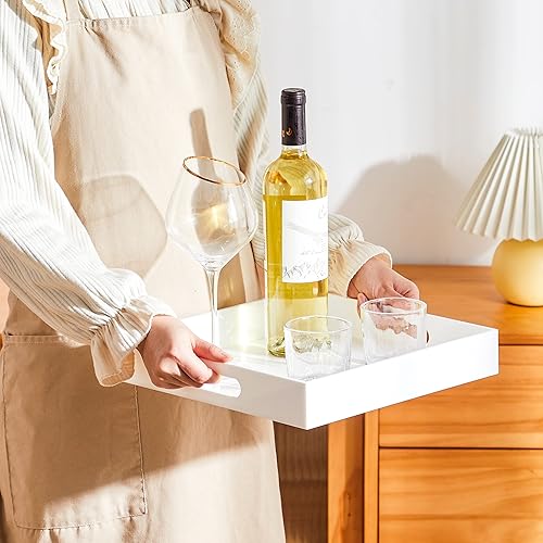 Miniatura 57 de Bandeja de acrílico transparente resistente con asas de 12 x 12 x 2 pulgadas de alto, a prueba de derrames, bandejas decorativas, organizador