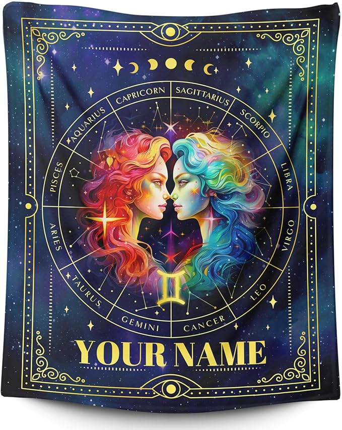 Custom Name Constellation Gifts - 80x60 Inches Twin Size Gemini Blankets and Throws for Adults, Women & Men - Soft, Lightweight & Plush Zodiac Blanket for Bedding, Living Room Decor