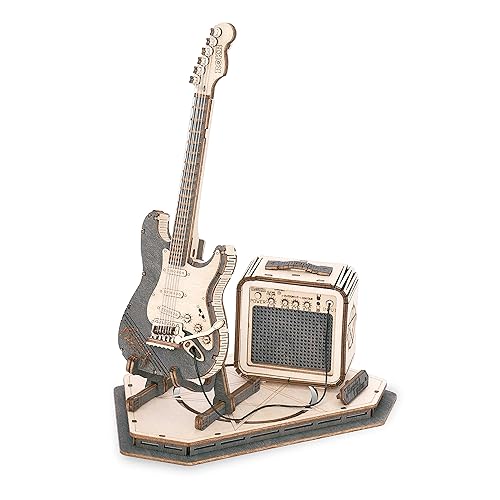 ROKR Puzzle 3D Maquette en Bois a Construire Instruments de Musique pour Adulte Enfants, Kits de Modèles de Bricolage Construction Jouet (Guitar) - Guitar