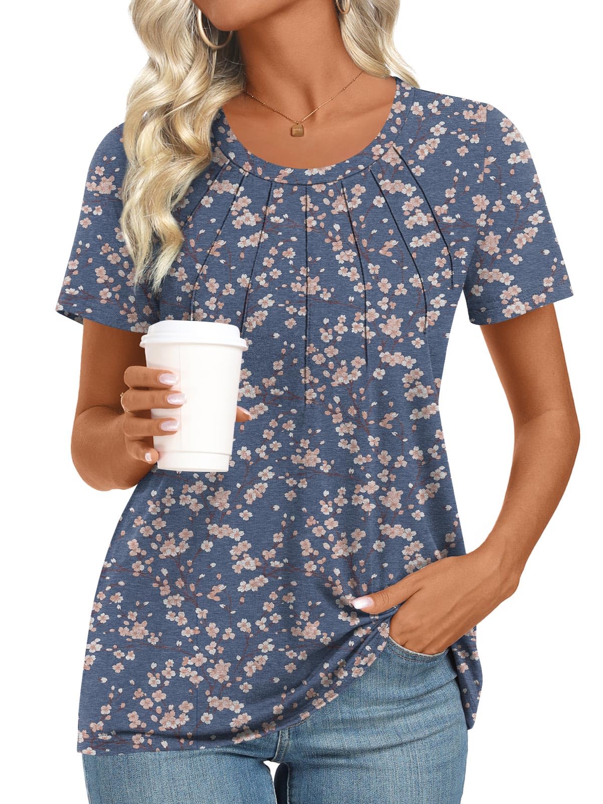 Addtoo Womens 2025 Tunic Summer Casual Tops Short Sleeve Blouses Crewneck Fashion Tshirts M-3XL