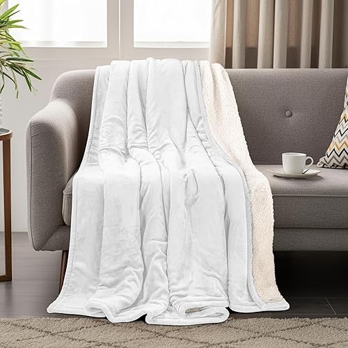 Miniatura 5 de Utopia Bedding Manta Sherpa tamaño Queen blanca, 90 x 90 pulgadas  Manta reversible de forro polar de felpa gruesa y cálida de 480 GSM para cama,