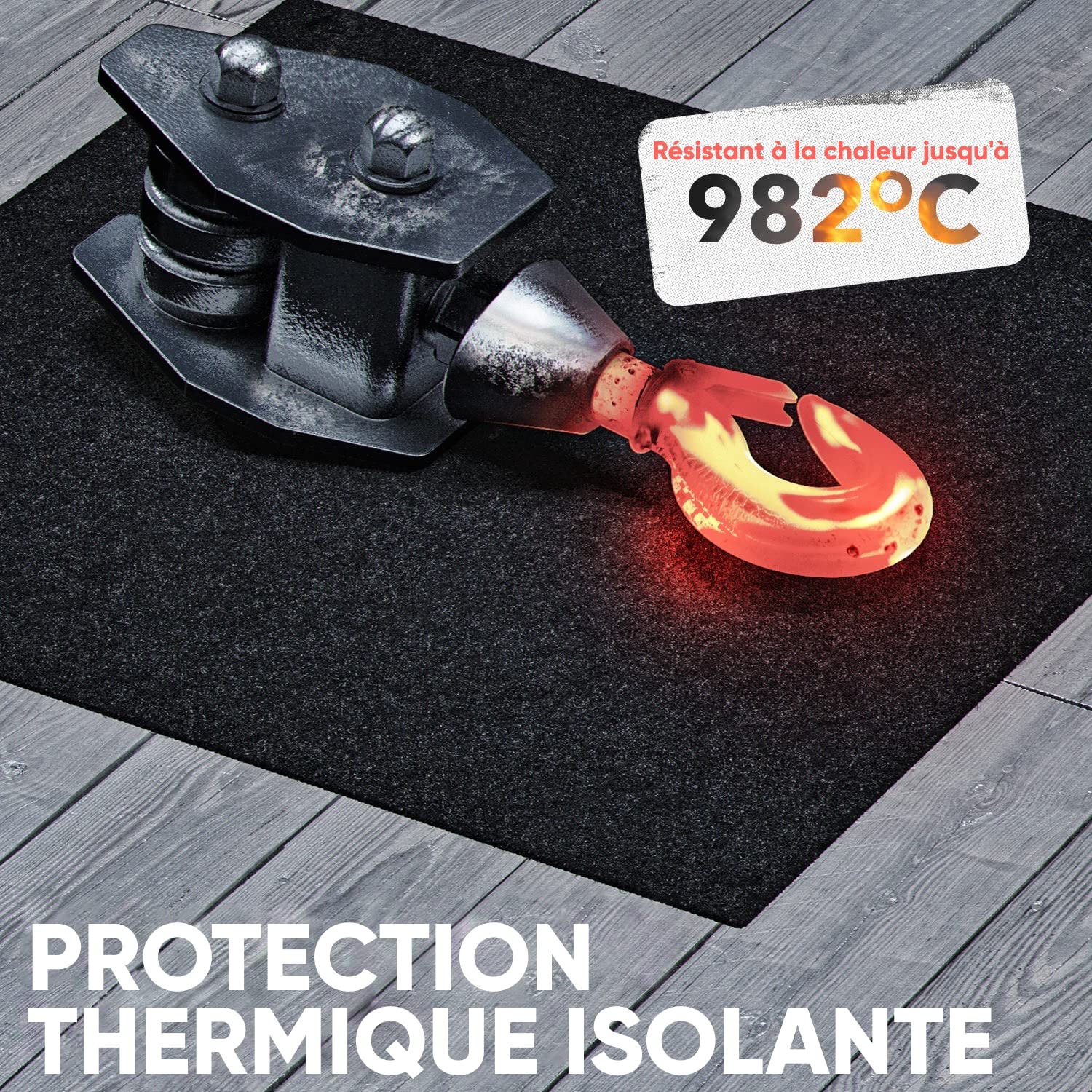 EVOCAMP tapis ignifuge 100x100 cm – protection cheminée anti-feu, tapis de protection pour sol de barbecue, plaque anti-feu, couverture anti-feu, tapis de protection ignifuge – résiste à 982 °C