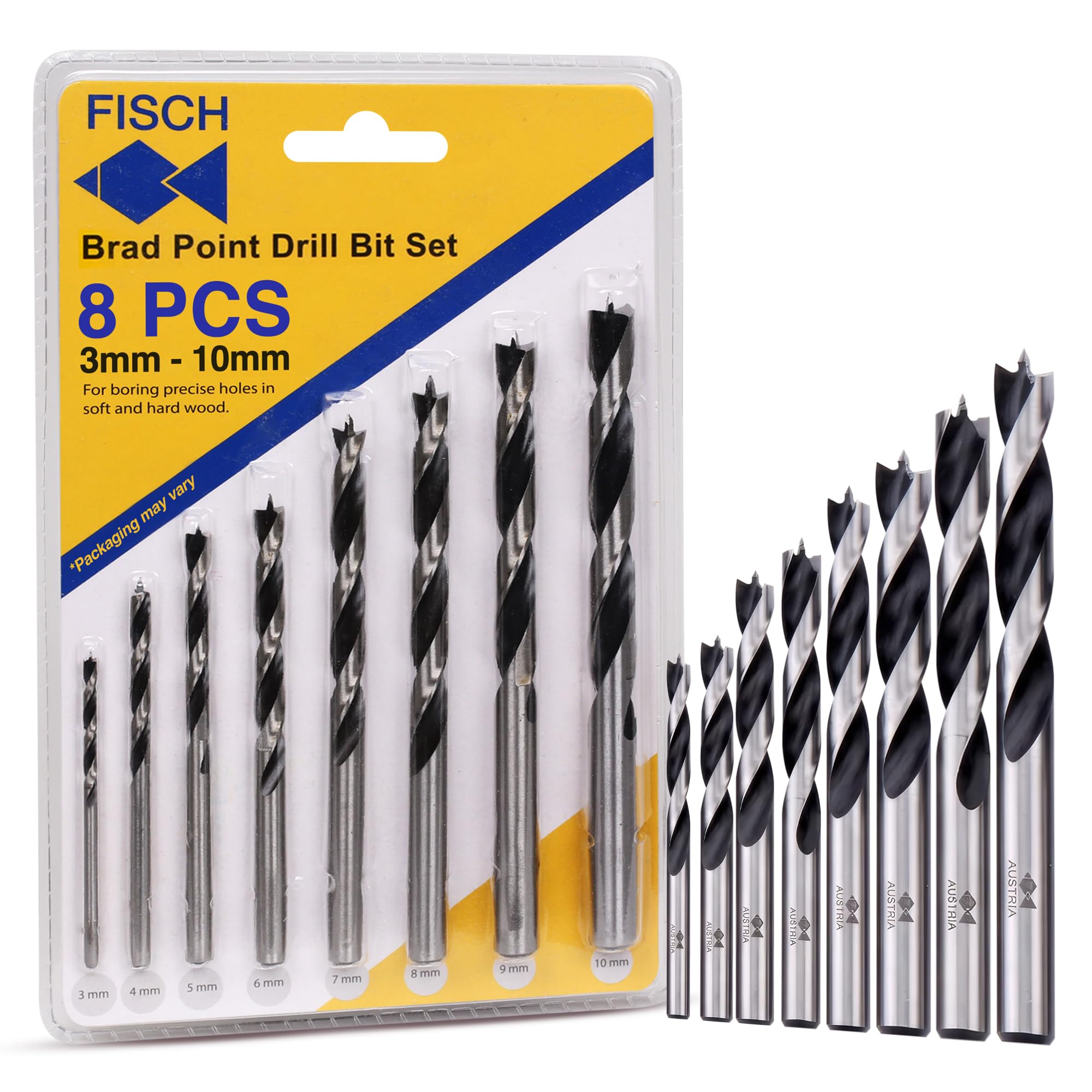 Fisch Fsf-134893 BRAD point Foret (lot de 8 en Blister Y Compris 3–10 mm de diamètre)