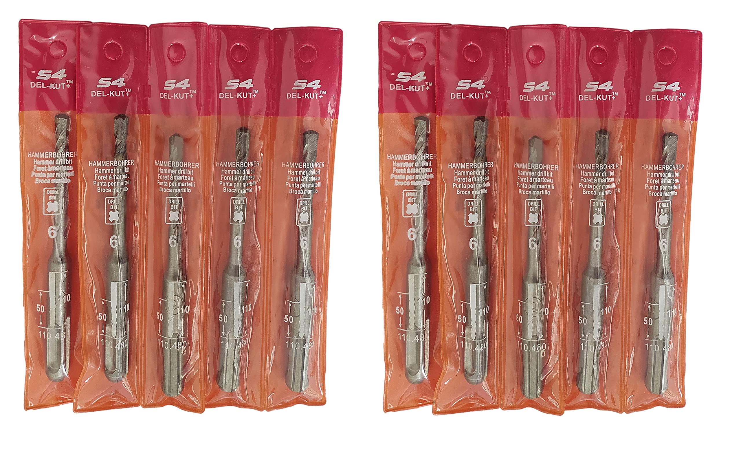 Inditrust 6 x 110mm SDS Carbide Tipped Rotary Hammer Drill Bit Set, pack of 10 pcs