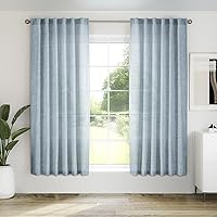 Vista 54 de Cortinas de lino blanco con pestaña trasera de 108 pulgadas de largo, 2 paneles para sala de estar, cortinas de estilo rústico bohemias, filtro