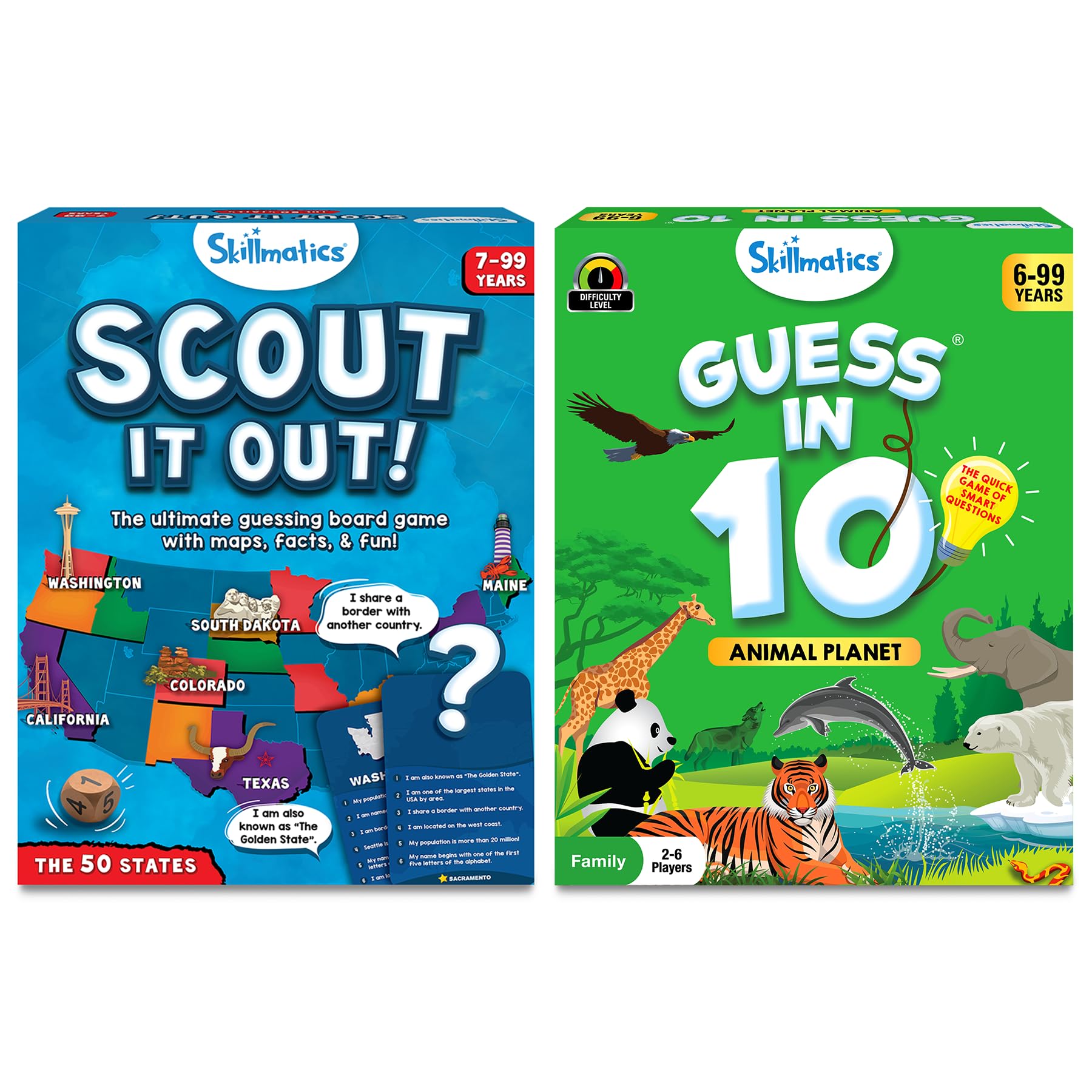 Skillmatics Scout it Out 50 States & Guess in 10 Animal Planet Bundle, Guessing & Trivia Game for Families, Educational Toys, Gifts for Boys and Girls Ages 6, 7, 8, 9 and Up