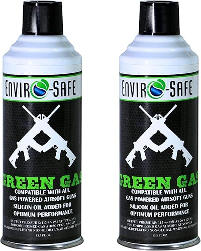 ENVIRO-SAFE Gas verde para pistolas de Airsoft, hasta 1,500 disparos por lata - con aceite de silicona - Fabricado en Estados Unidos - lata de 13.5