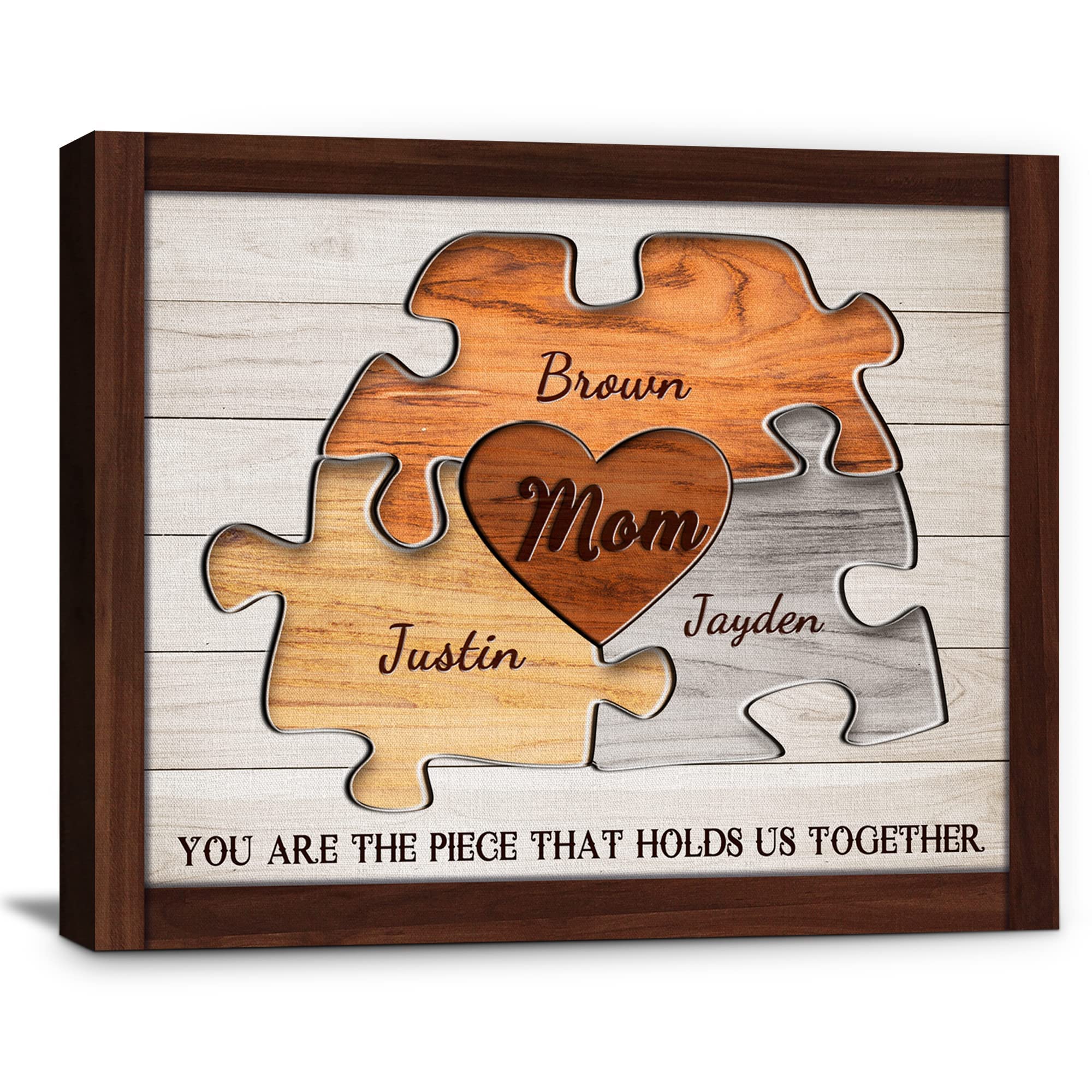 Mum Gifts,Jigsaw Puzzle Mothers Day Personalized Gift for Mum,Name Sign You Are the Piece that Holds Us Together,Mum Birthday Gifts,Rustic Wall Art Home Decor