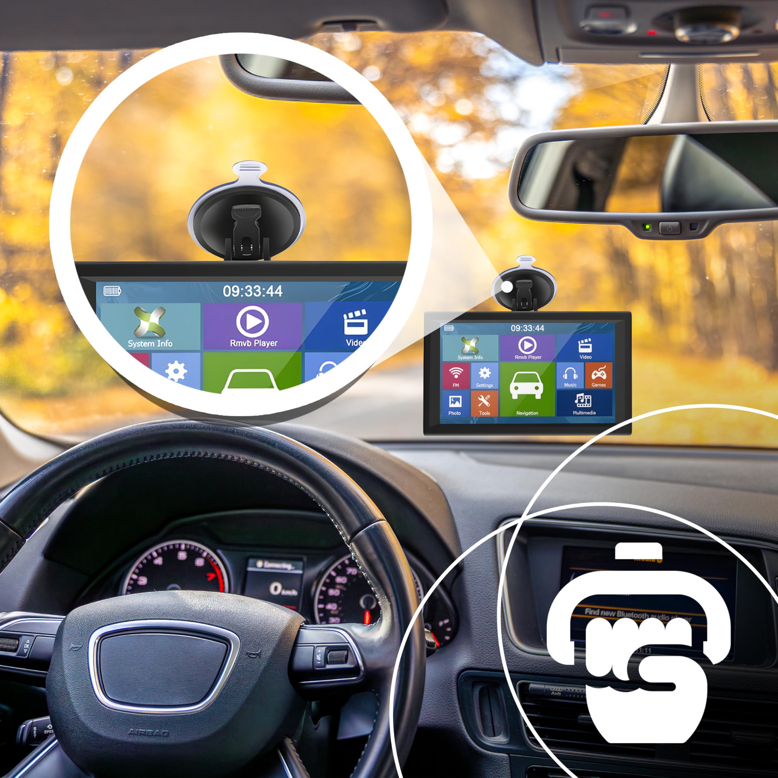 Retoo Navigatore per auto GPS – 9", 8 GB di memoria, Dual Core 800 MHz, CE 6.0, Touch Display Tablet Navigatore, Multimedia (video/musica/foto/giochi), facile da usare, supporto auto incluso