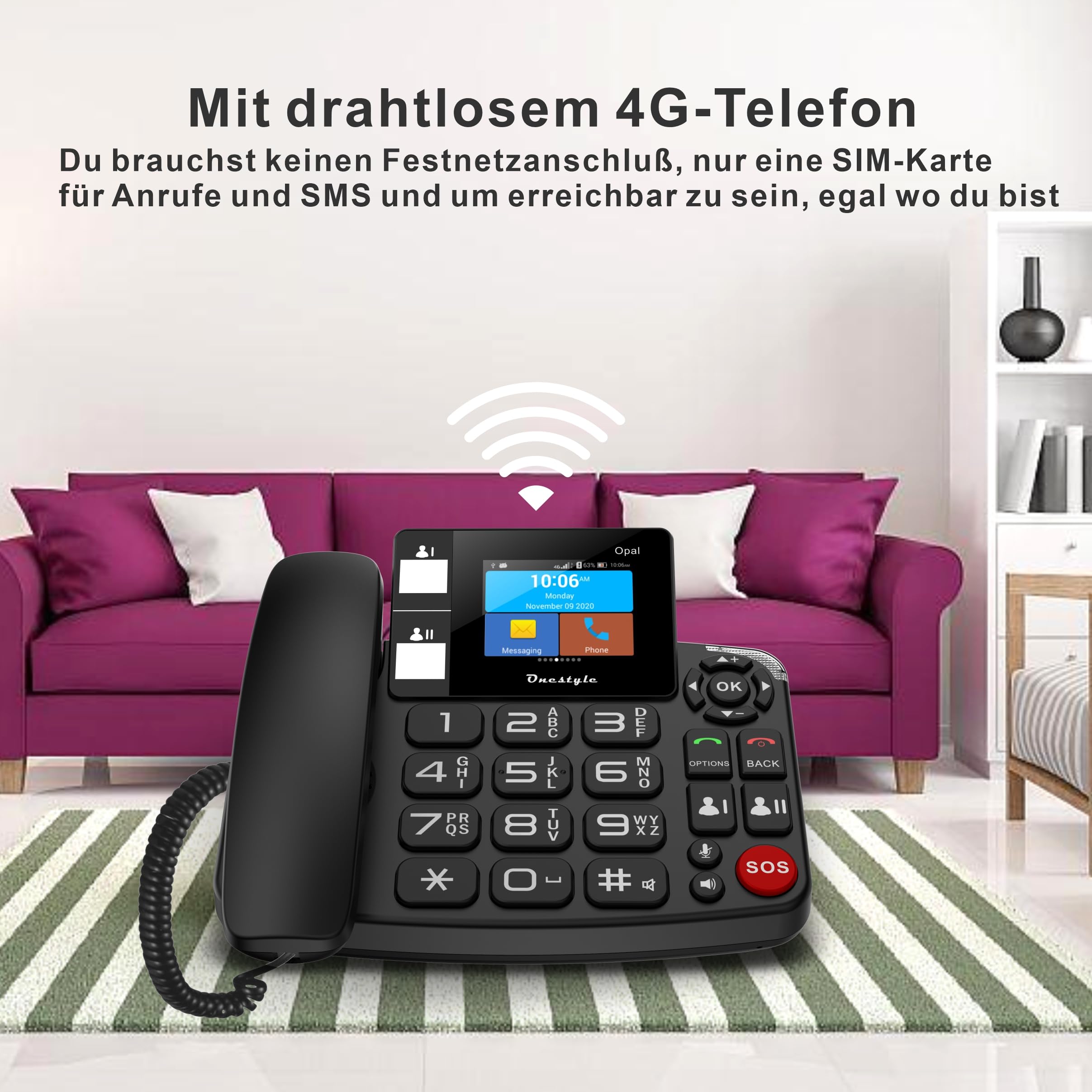 Opal Tischtelefon mit WiFi, Dual-SIM für Senioren geeignet