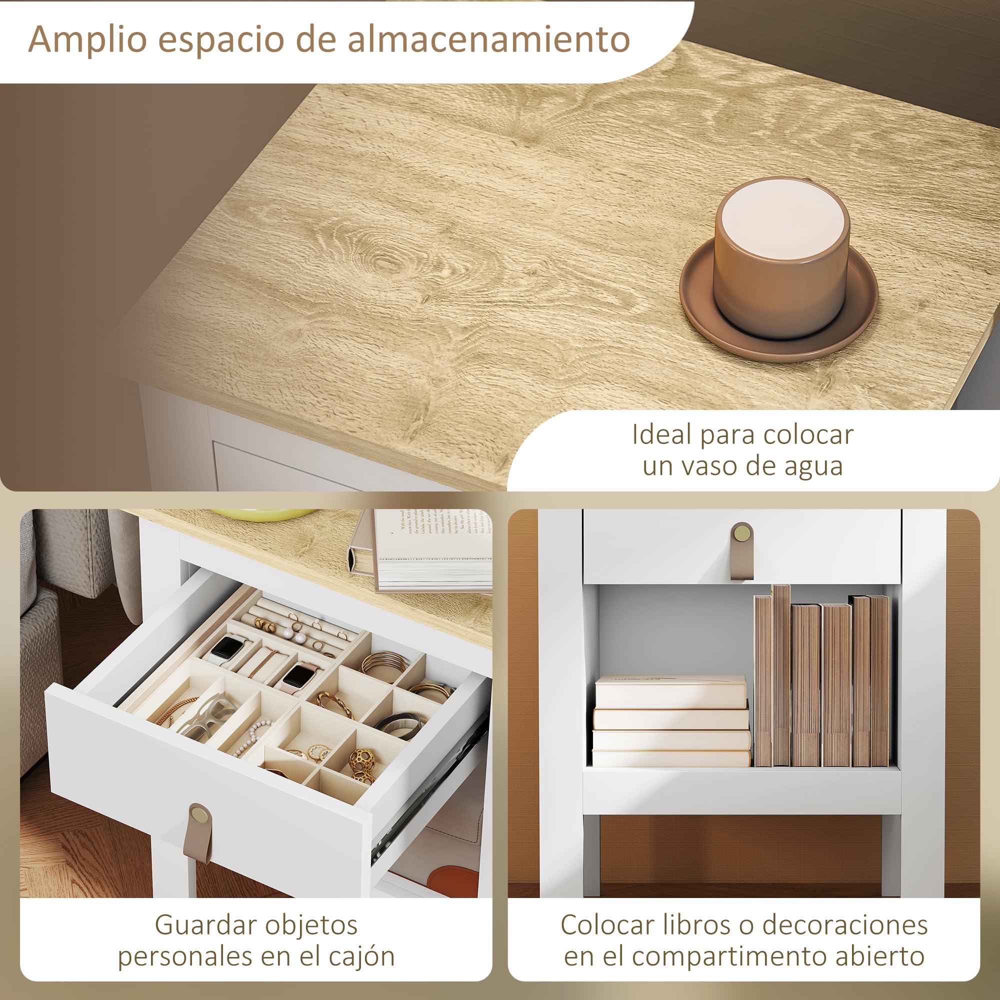 HOMCOM Mesita de Noche Moderna con Cajón para Salón 45x40x55 cm Blanco