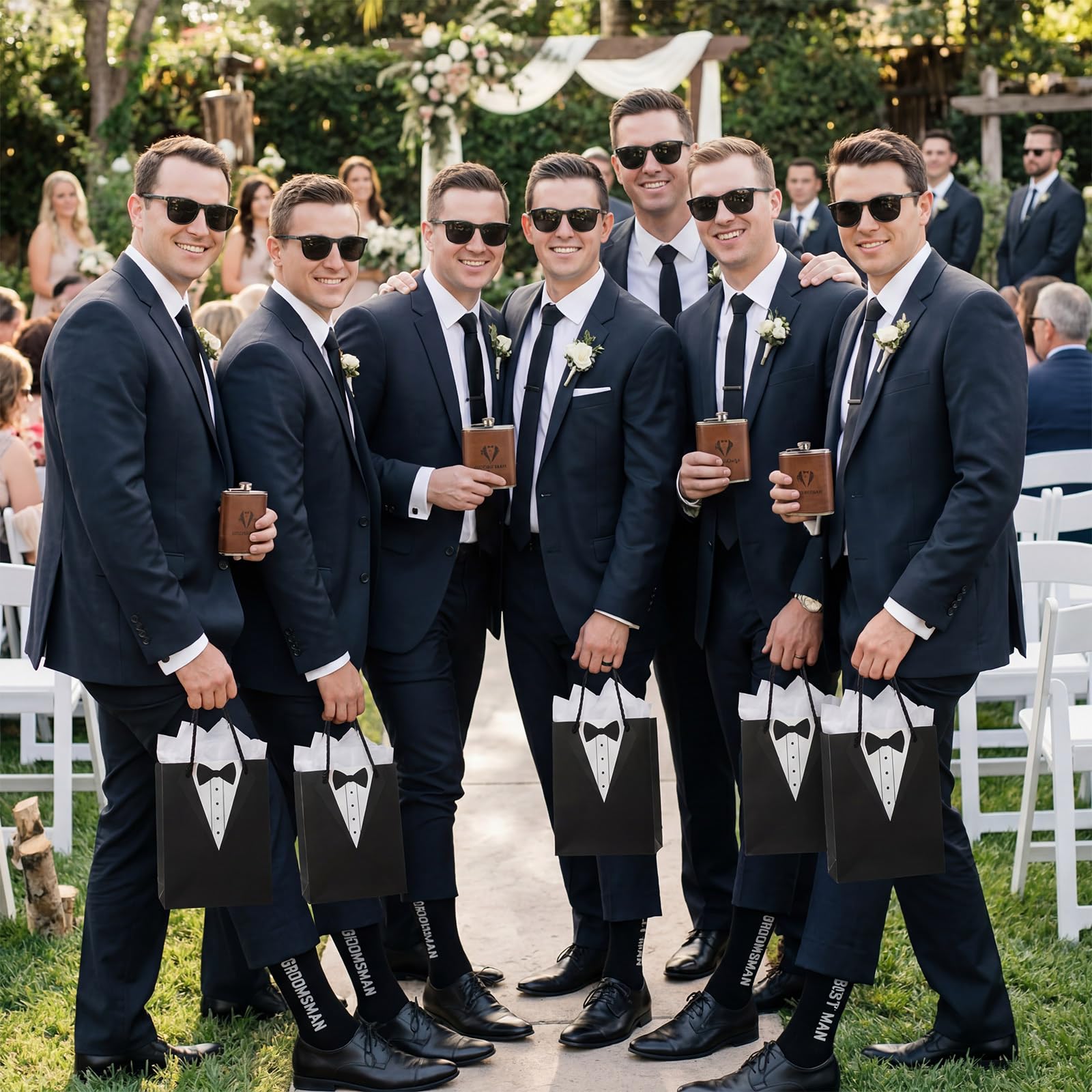80 Pcs Groomsmen Gifts Set of 8,Groomsmen Proposal Box Gifts with Flasks Shot Glasses Socks Cuff Collar Clip Sunglasses Bottle Opener for Wedding Grooms Men Best Man Bachelor Party Favors