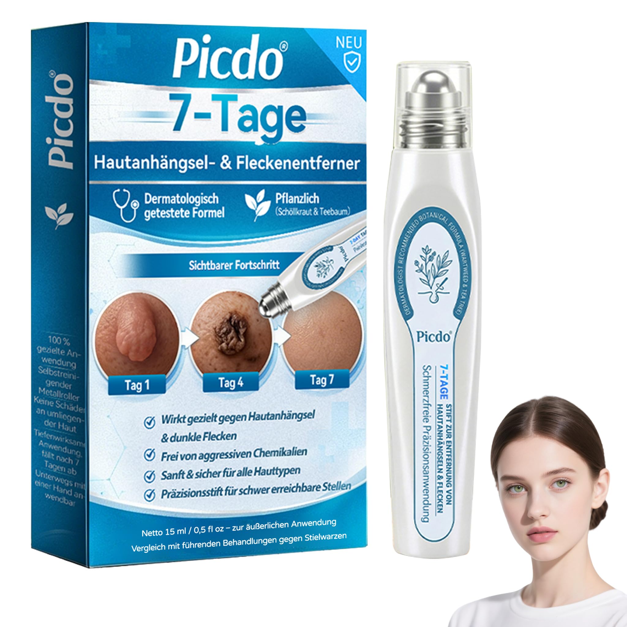 Picdo 7 Day Spot and Tag Remover, Picdo Präzisions-Rollerball Hautpflege-Stift, Hautpflege für Hautflecken & Unregelmäßiges Hautbild, Für Alle Hauttypen