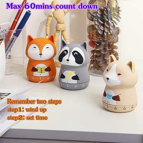 Miniatura 7 de Temporizador mecánico de cocina, lindo temporizador de animales para niños, temporizador manual de cuenta regresiva de 60 minutos para aula, hogar,