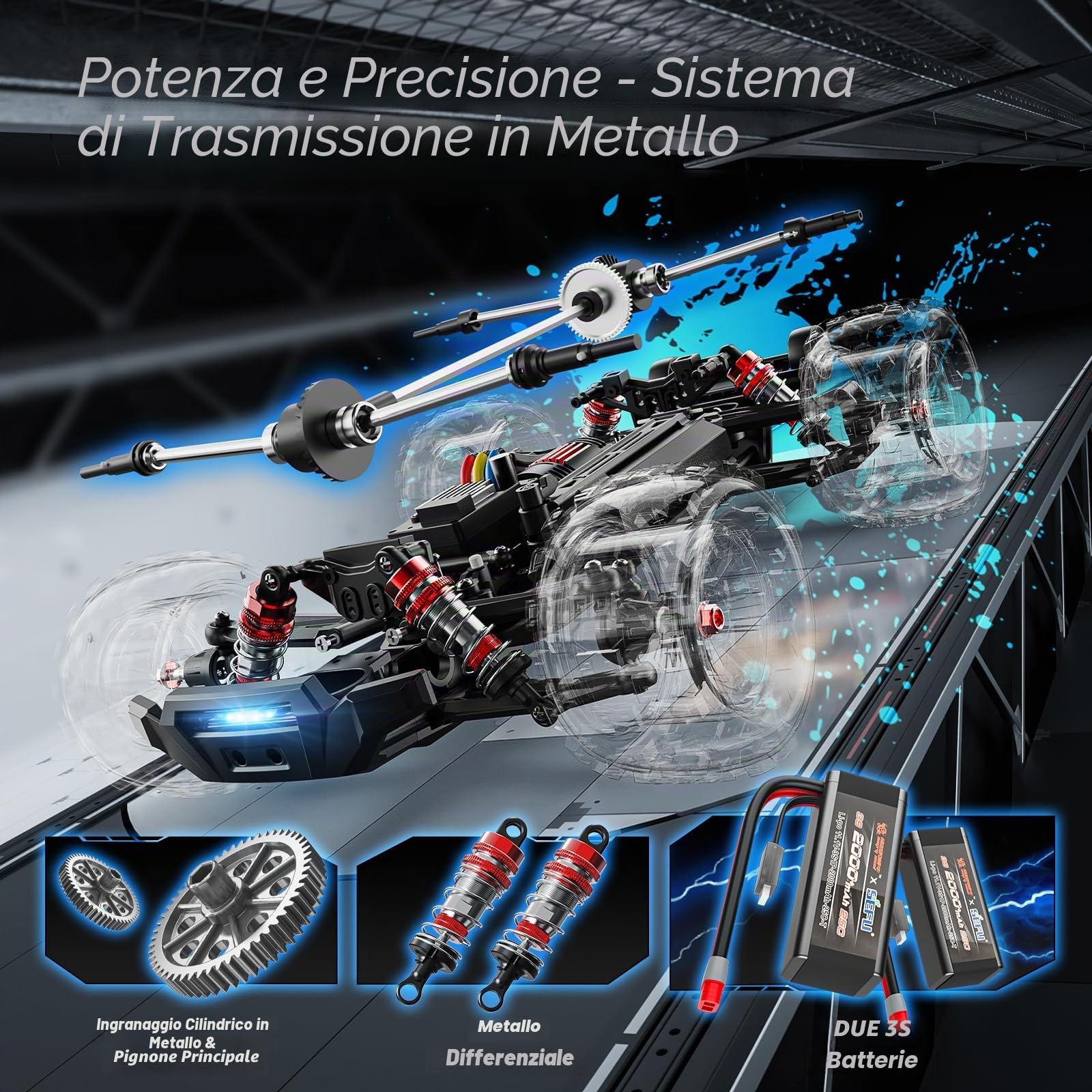 DEERC Auto radiocomandata senza spazzole 1:14 per adulti, 46 mph off-road, 2 x 3S Lipo, 4WD impermeabile, 7 modalità di luce, auto radiocomandata ad alta velocità, fuoristrada per neve, sabbia e fango