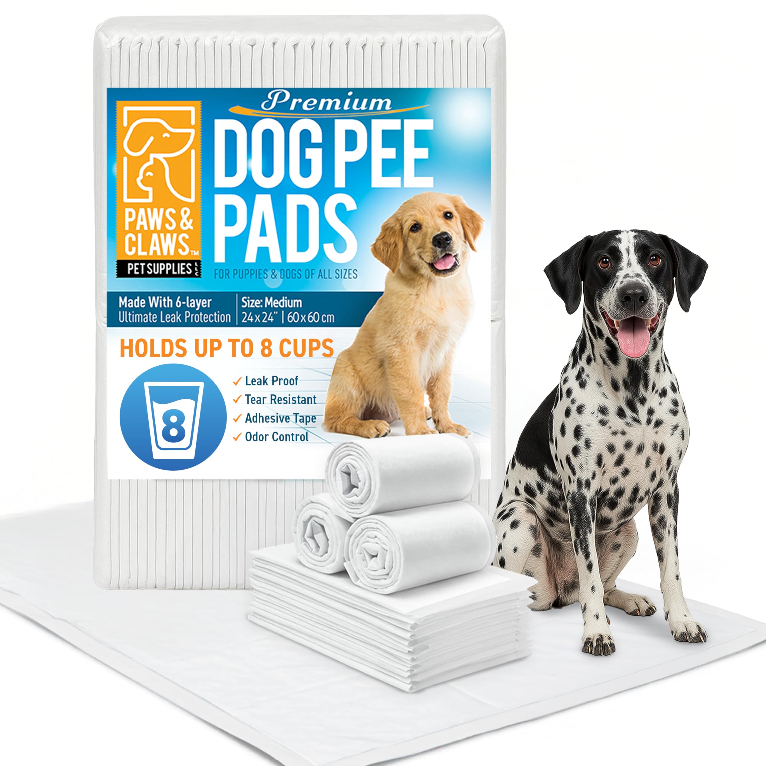 Paws & Claws Pet Supplies - Almohadillas para orina de perro, tamaño grande, 28 x 30 pulgadas, 40 unidades, 6 capas a prueba de fugas, súper absorbentes, capacidad para 8 tazas, protección las 24
