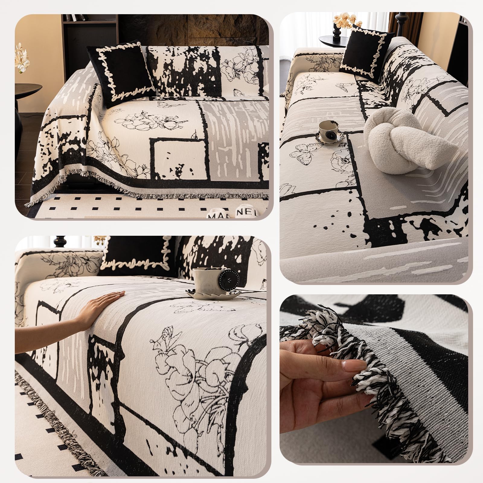 Sofa Überwurfdecke 1/2/3/4 Sitzer, Vielseitige Sofaüberwurf Couch Überzug Sofa Cover Futonbezug mit Quaste, Überwurf aus Chenille, für Vier Jahreszeiten, Couch Decke 180 * 260cm-Weiß