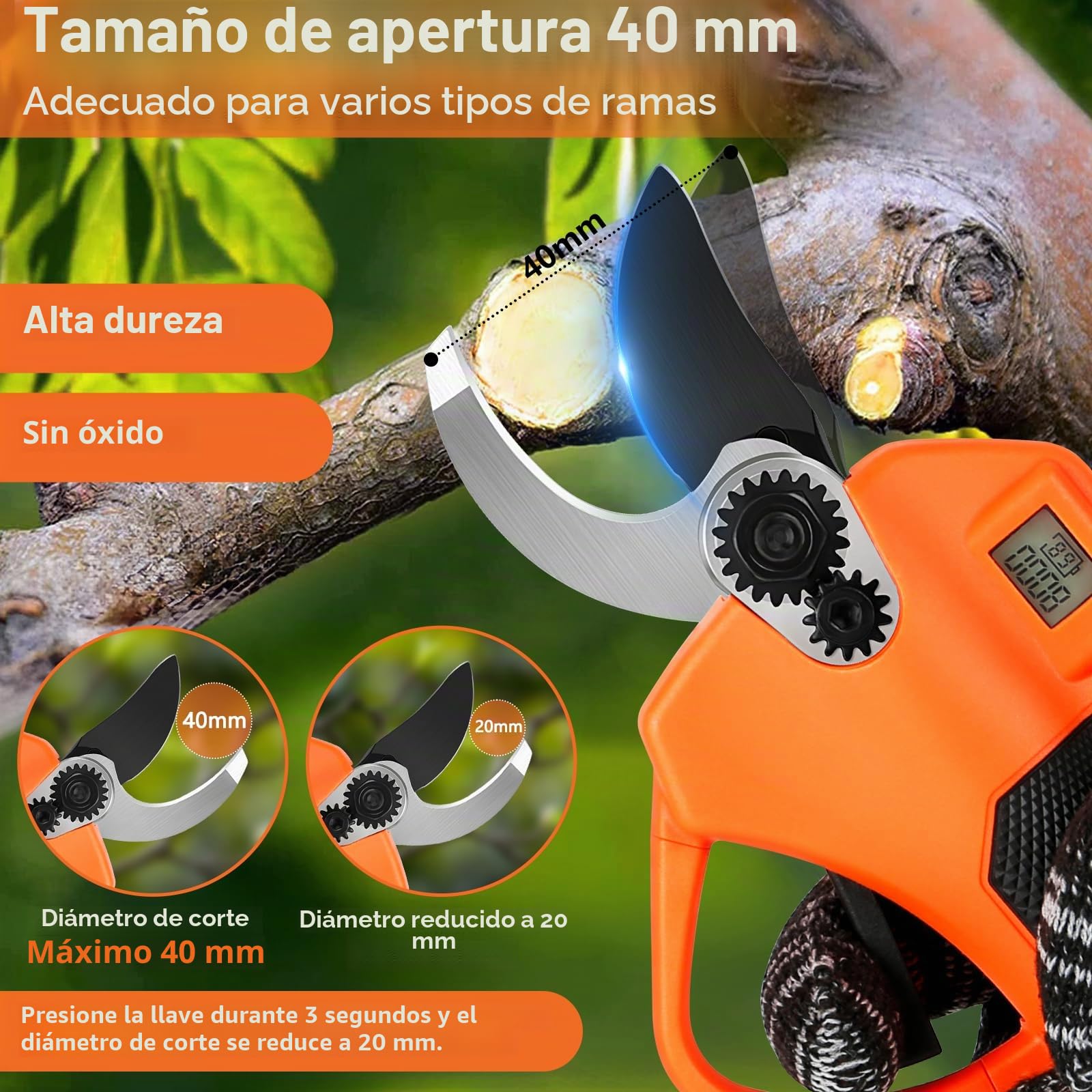 Tijeras de Podar Eléctricas, Profesional Tijeras de Podar con Motor Brushless, LCD Pantalla, 2000 mAh Bateria, SK5 Suchillas, Tijeras de Jardín Eléctricas para Jardinería, Árboles Frutales, Viñedos