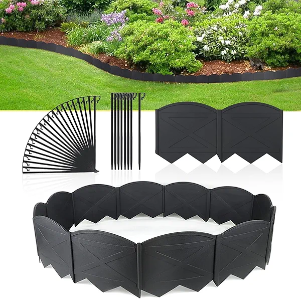 Vashly 20ft Landscape Edging No-Dig, 5.9 inch Tall Garden Edging Border with 20 Pcs Stakes, 20 Pack Garden Edging Flexible for Garden Flower Beds Lawn Yard Pathway