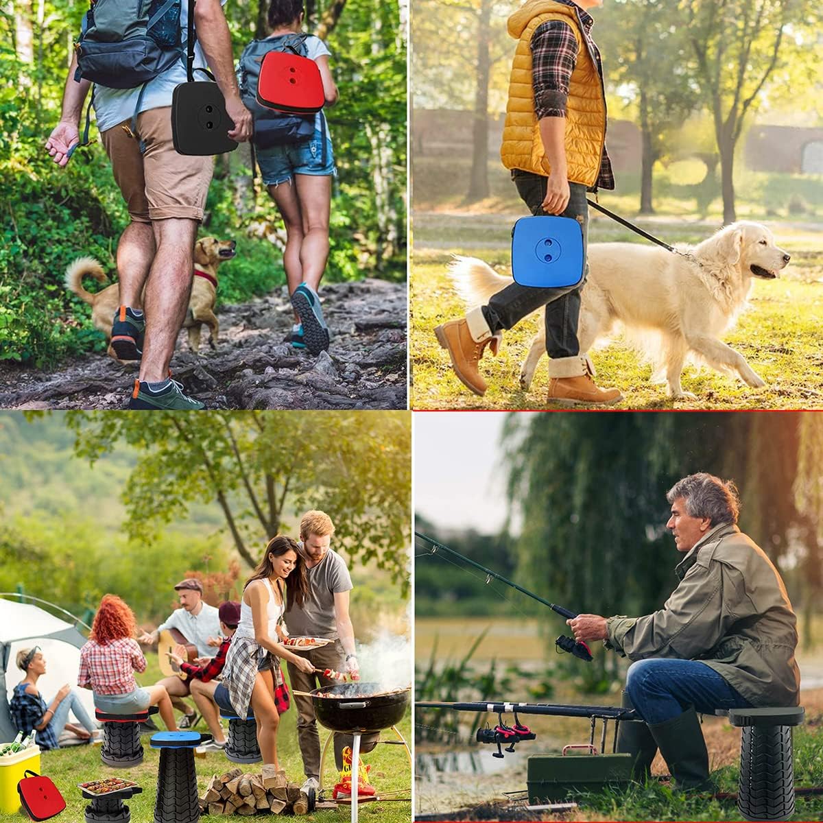 Collapsible Camping Stool with Seat Cushion & Nylon Bag, Square Portable Telescopic Stool, Lightweight Sturdy Foldable Stool for Camp Fishing Picnic, Max Load 550 lb