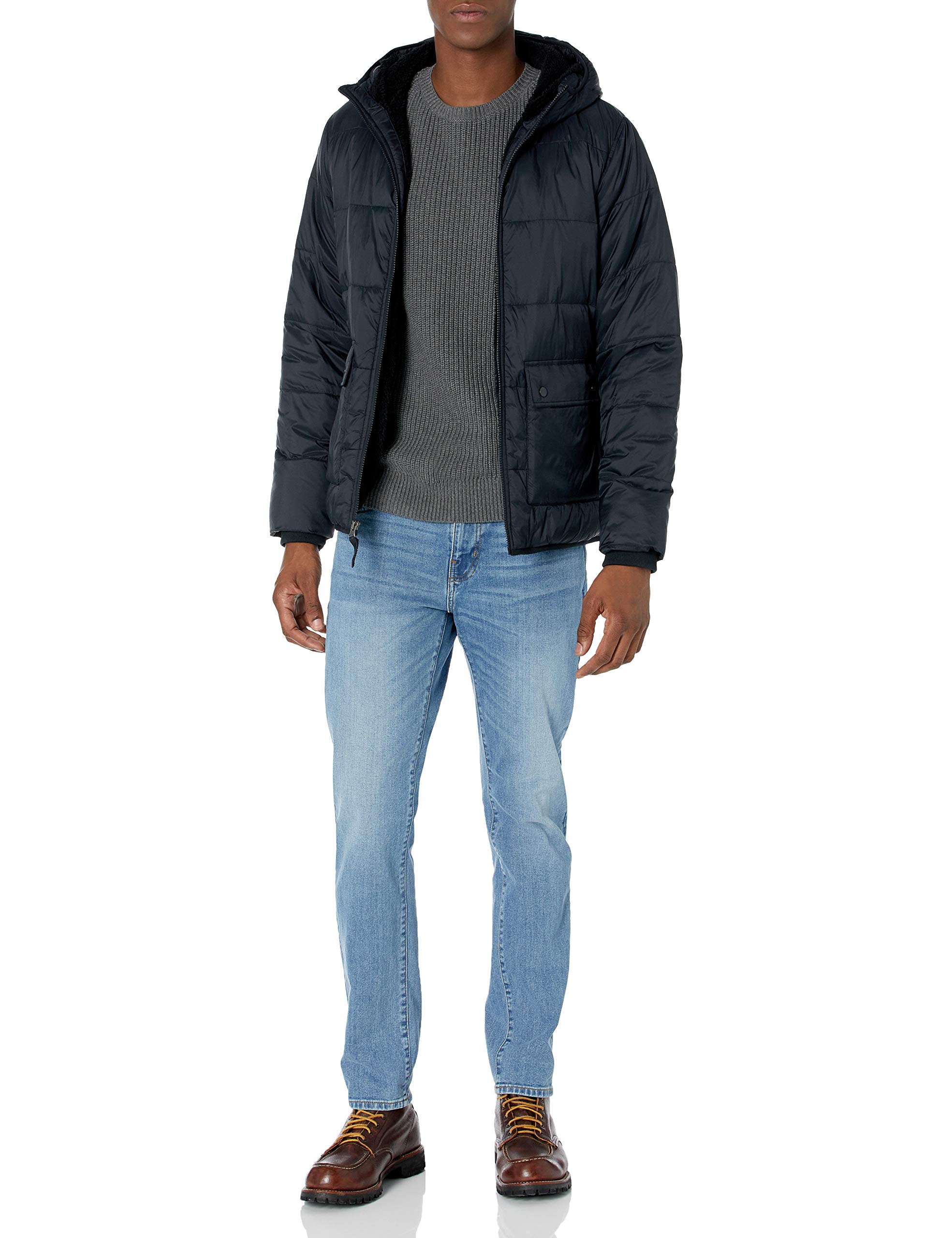 Amazon Essentials Uomo Piumino Imbottito Impermeabile a Maniche Lunghe Foderato in Sherpa