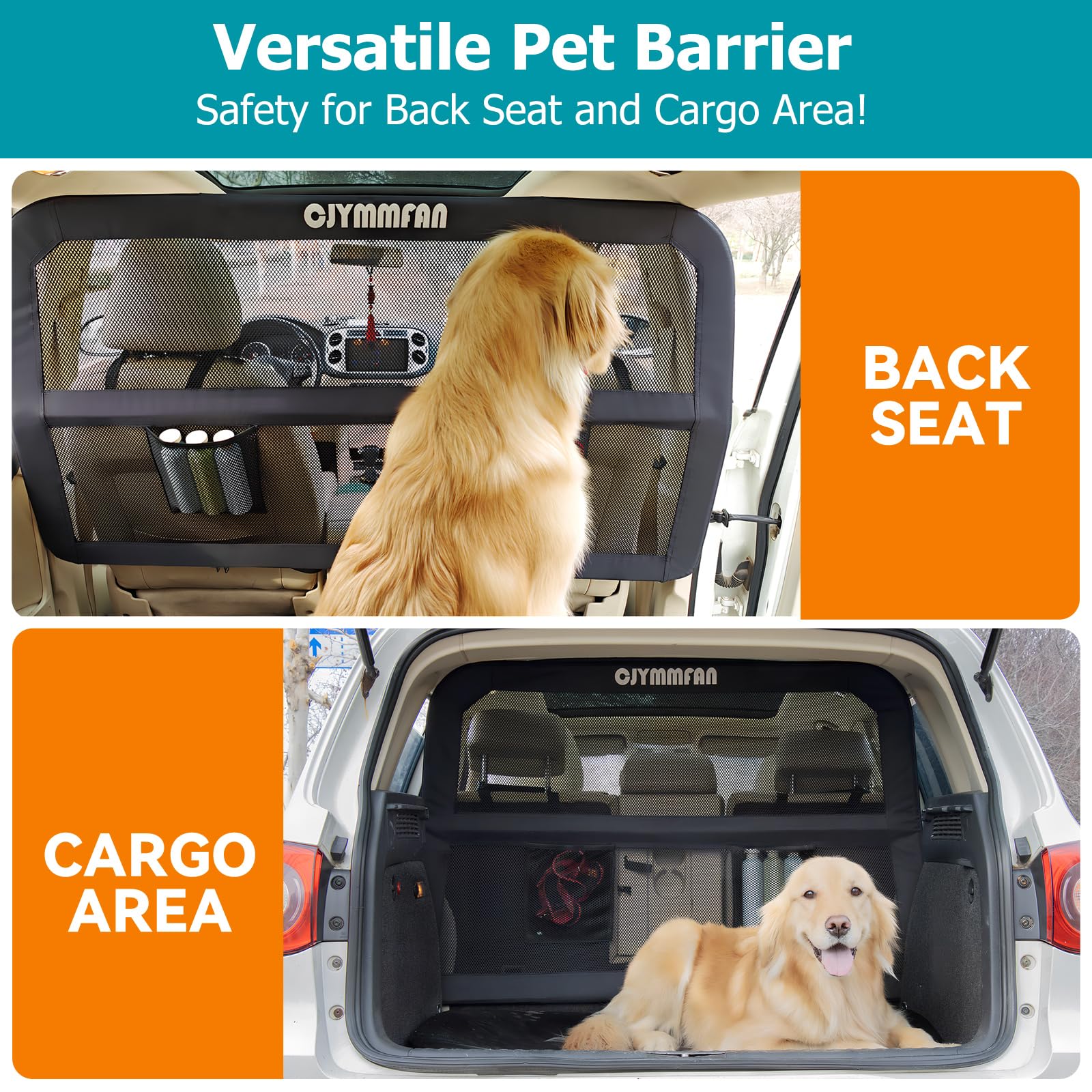 Barriera per Cani per Sedile Posteriore dell'auto e Area di carico con Copertura più Ampia (Grandi berline Full-Size/Grandi SUV/Pick-up Camion)