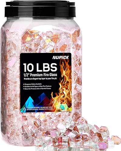 NUPICK Vidrio ignífugo de 10 libras, vidrio reflectante de 12 pulgada, compatible con vidrio para hoguera y vidrio de chimenea, color rosa