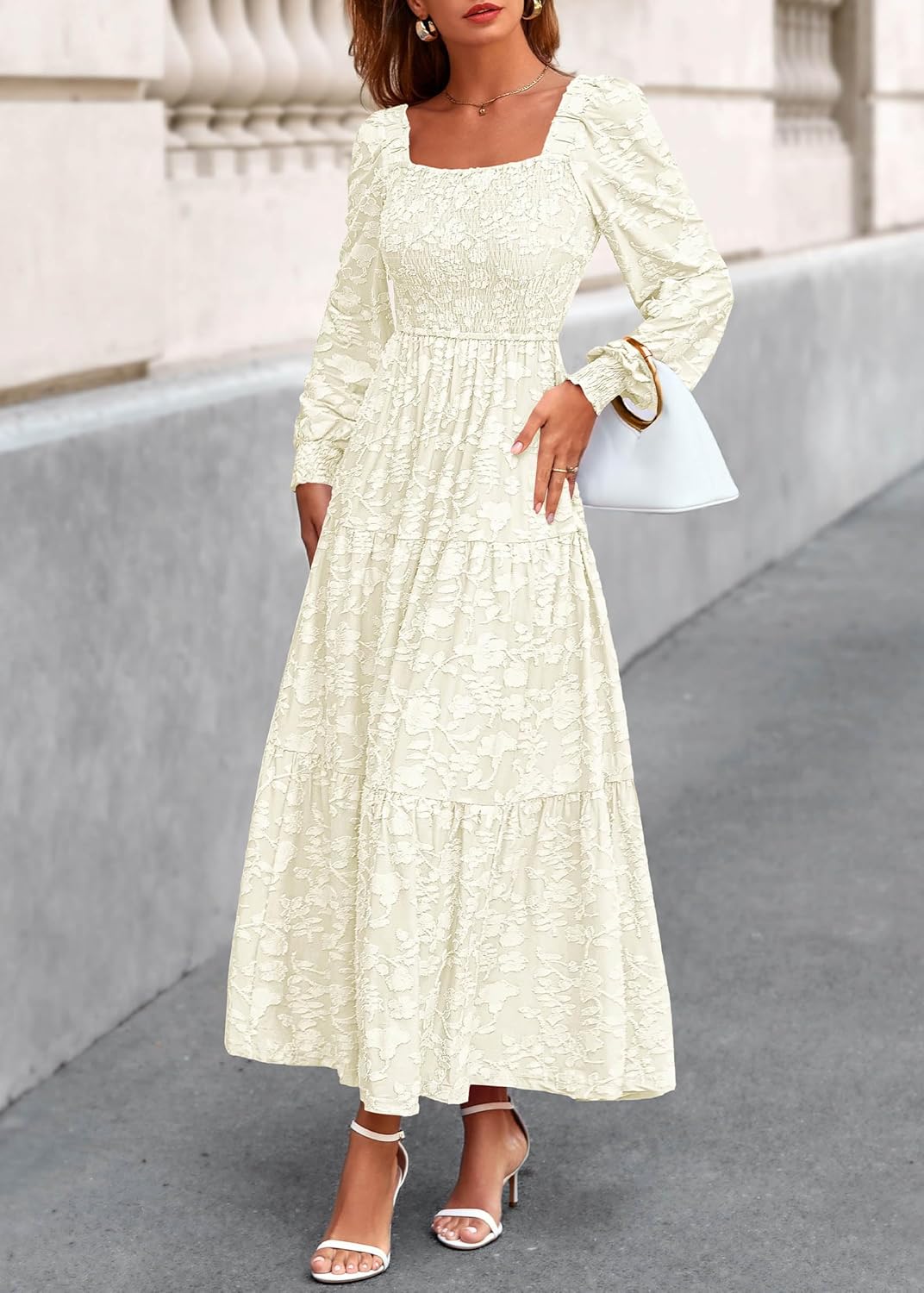 KIRUNDO Wedding Guest Dresses for Women Spring 2026 Long Sleeve Smocked Floral Flowy A Line Boho Maxi Dress Fashion Clothing - Image 8