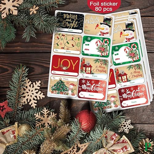 Miniatura 5 de 80 etiquetas adhesivas grandes de papel de aluminio para regalo de Navidad, 8 diseños gigantes, etiquetas de nombre de Navidad para envolver regalos