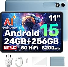 Blackview Android 15 Tablet with Gemini Ai, Android tablet 11 inch with 24GB+256GB/2TB TF, 5G WiFi Tablets, Octa Core Cpu, 8200mAh, 2K Incell Screen, 13MP+8MP Camaras/Face ID, Blue